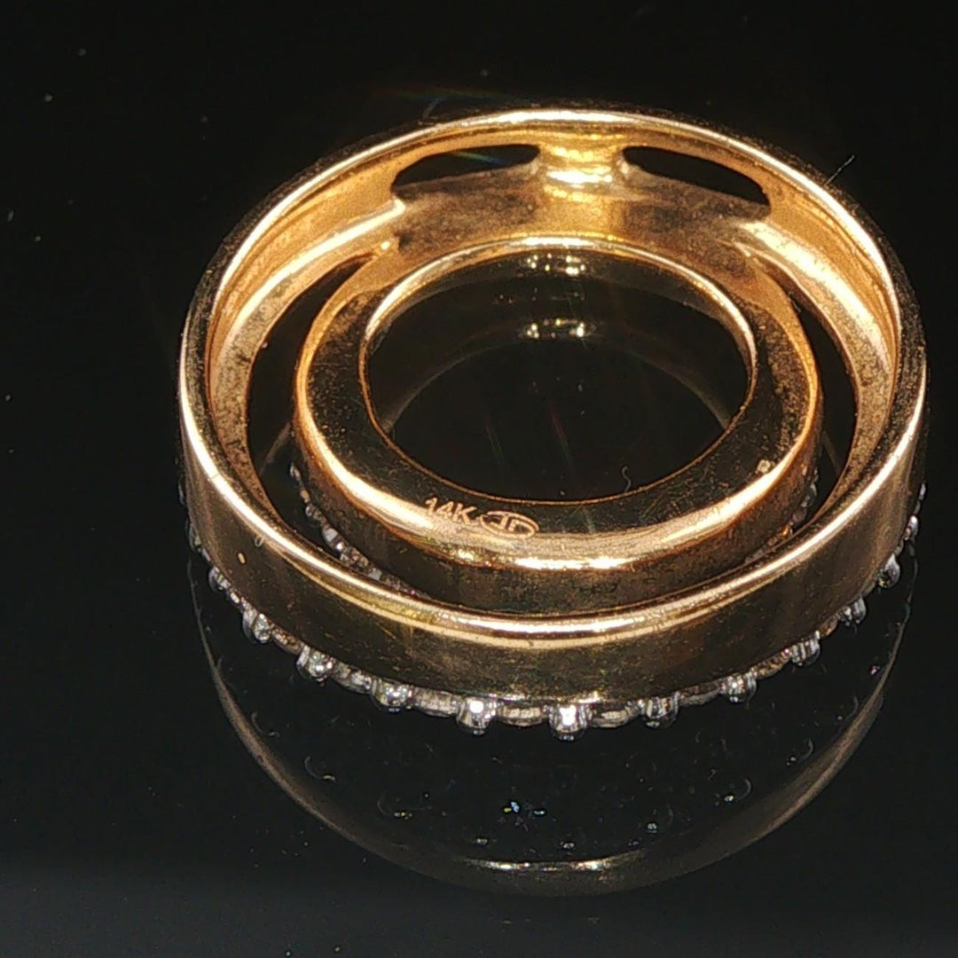 14k Yellow Gold and 0.25cttw Diamond Double Circle Slide Pendant