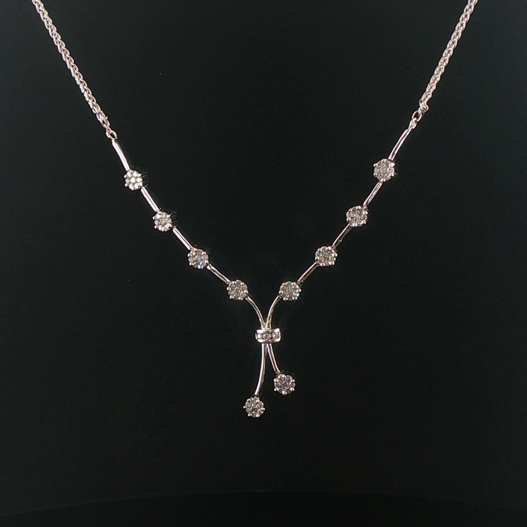 14k White Gold and 1cttw Diamond Wheat Link Floral Drop Necklace 18"