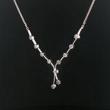 14k White Gold and 1cttw Diamond Wheat Link Floral Drop Necklace 18"