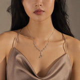 14k White Gold and 1cttw Diamond Wheat Link Floral Drop Necklace 18"