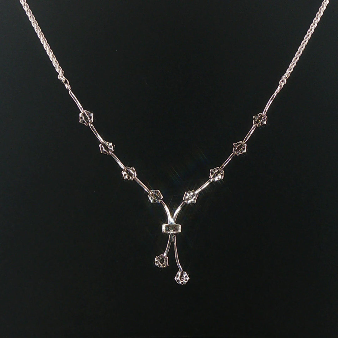 14k White Gold and 1cttw Diamond Wheat Link Floral Drop Necklace 18"