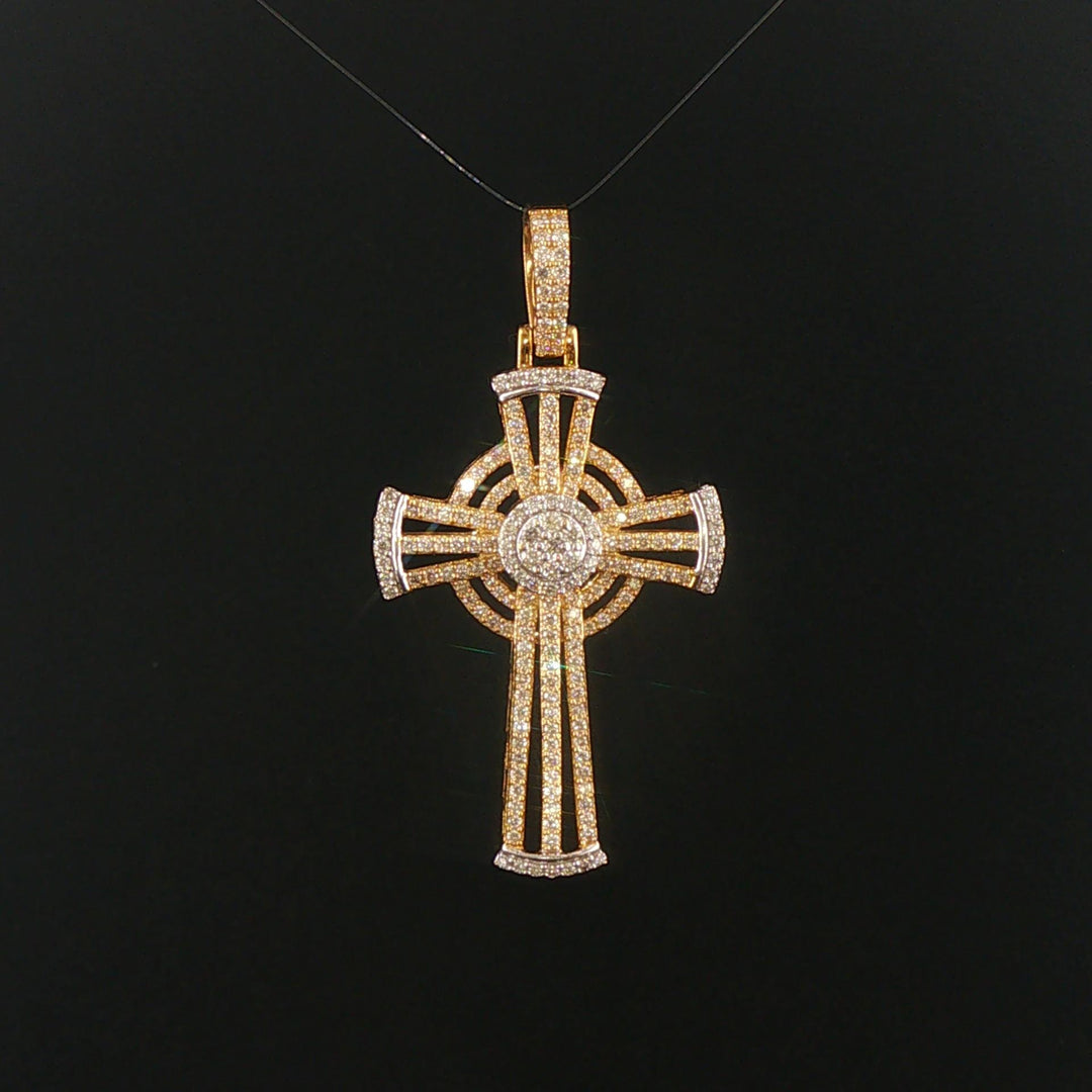 10k Yellow and White Gold 1.47cttw Diamond Large Cross Pendant 2"