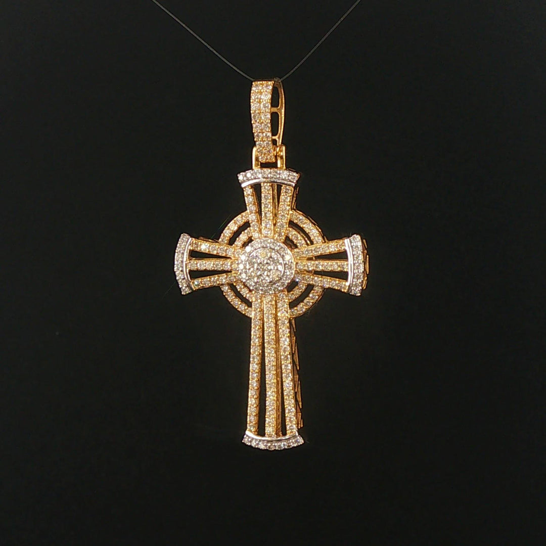 10k Yellow and White Gold 1.47cttw Diamond Large Cross Pendant 2"
