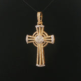 10k Yellow and White Gold 1.47cttw Diamond Large Cross Pendant 2"