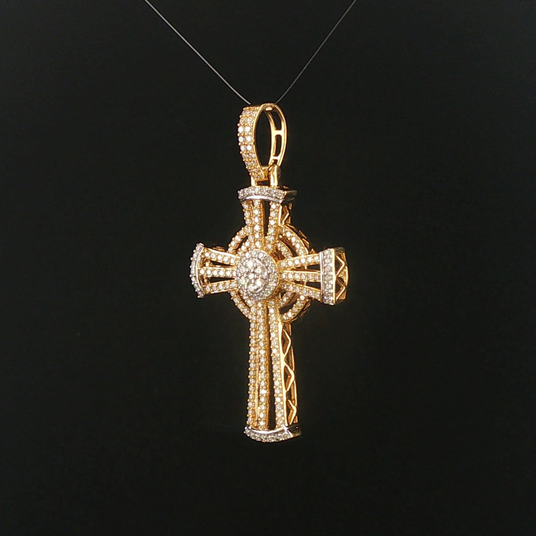 10k Yellow and White Gold 1.47cttw Diamond Large Cross Pendant 2"