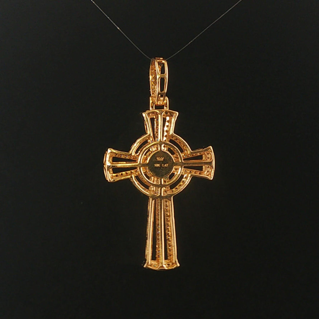 10k Yellow and White Gold 1.47cttw Diamond Large Cross Pendant 2"