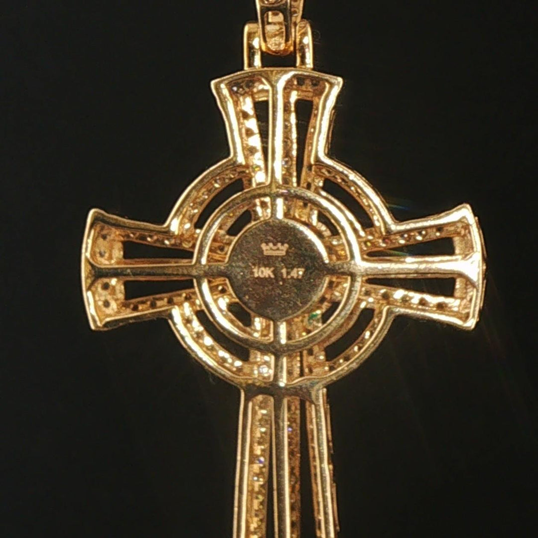 10k Yellow and White Gold 1.47cttw Diamond Large Cross Pendant 2"