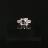 18k White Gold Blue Sapphire and 0.50cttw Diamond Vintage Ring Size 4.25