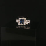 18k White Gold Blue Sapphire and 0.50cttw Diamond Vintage Ring Size 4.25