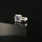 18k White Gold Blue Sapphire and 0.50cttw Diamond Vintage Ring Size 4.25