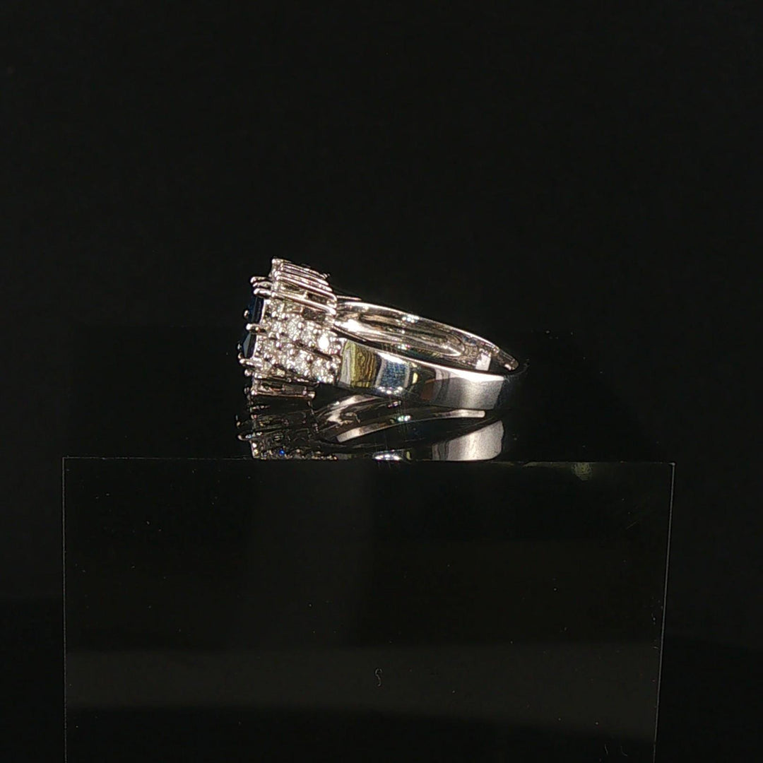18k White Gold Blue Sapphire and 0.50cttw Diamond Vintage Ring Size 4.25