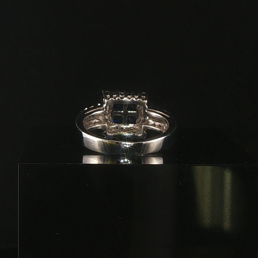 18k White Gold Blue Sapphire and 0.50cttw Diamond Vintage Ring Size 4.25