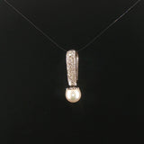 18k White Gold Pearl and 0.30cttw Diamond Pendant 1"