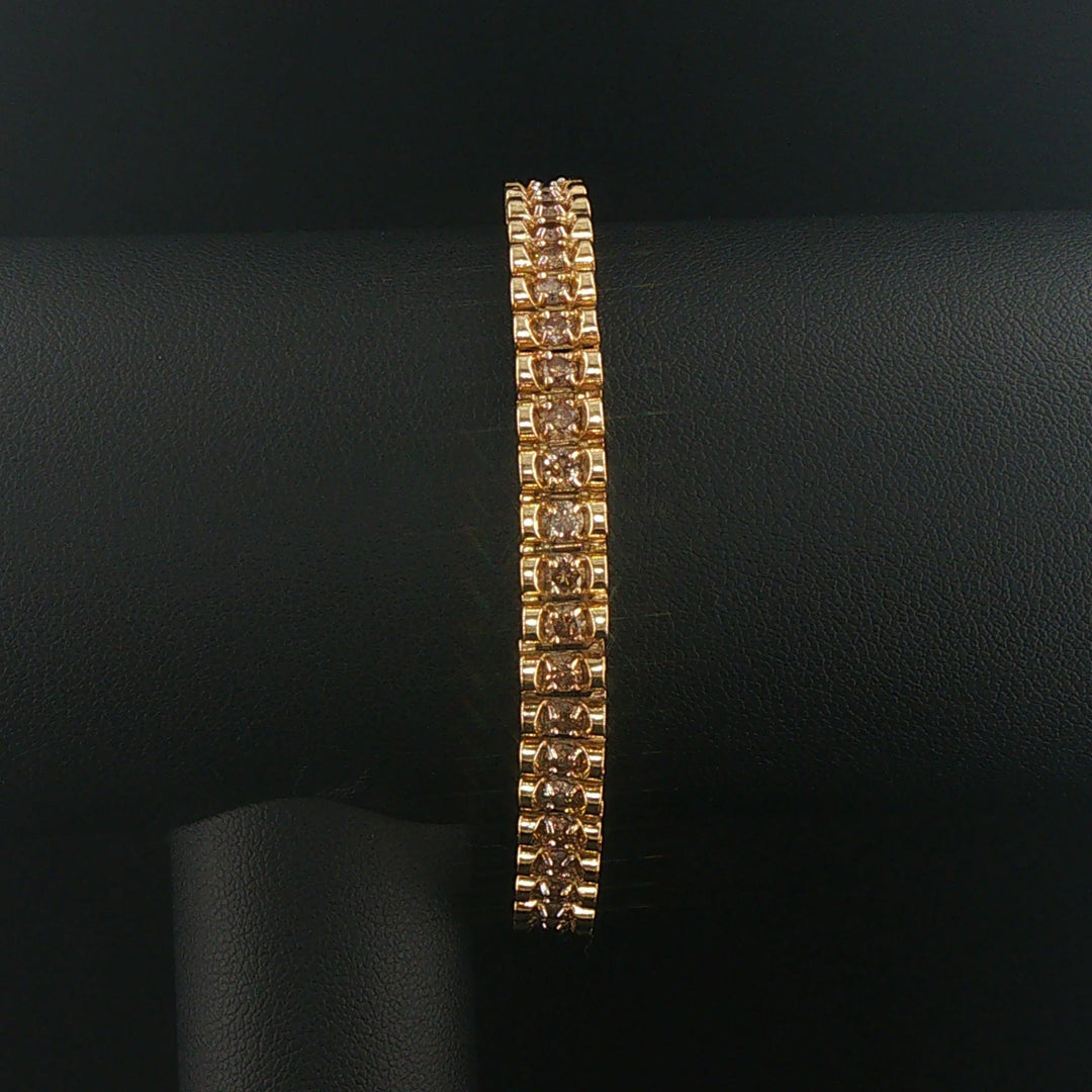 10k Yellow Gold and 4.5cttw Champagne Diamond 13g Fancy Link Bracelet 6.75"