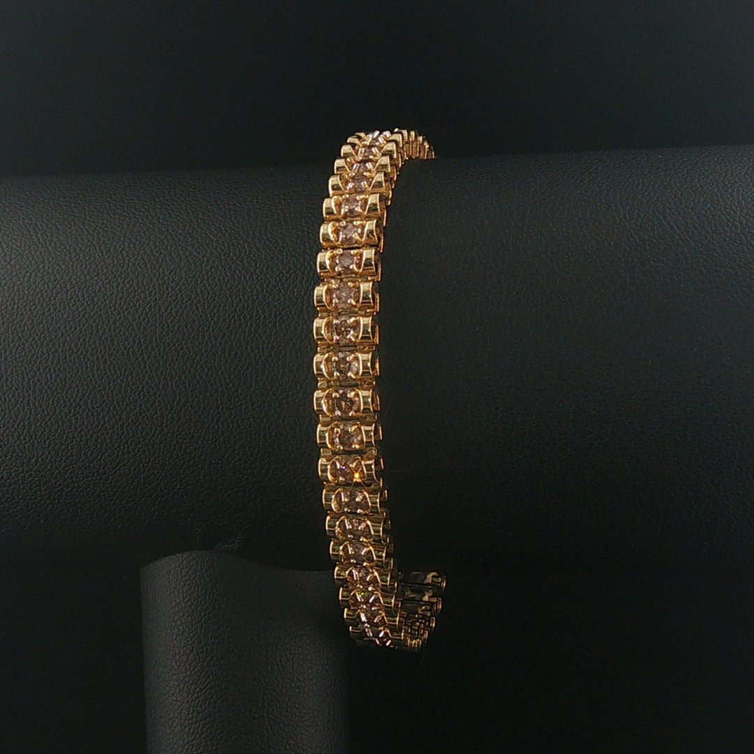 10k Yellow Gold and 4.5cttw Champagne Diamond 13g Fancy Link Bracelet 6.75"