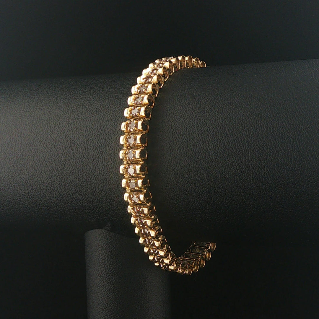 10k Yellow Gold and 4.5cttw Champagne Diamond 13g Fancy Link Bracelet 6.75"