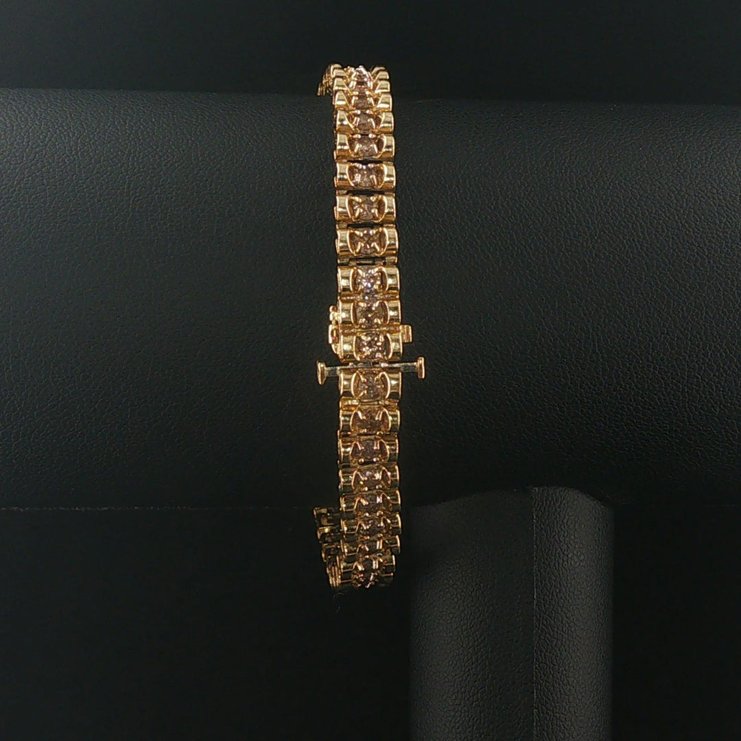 10k Yellow Gold and 4.5cttw Champagne Diamond 13g Fancy Link Bracelet 6.75"
