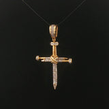 10k Yellow and White Gold Diamond Vintage Nail Cross Pendant 2"