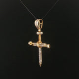 10k Yellow and White Gold Diamond Vintage Nail Cross Pendant 2"