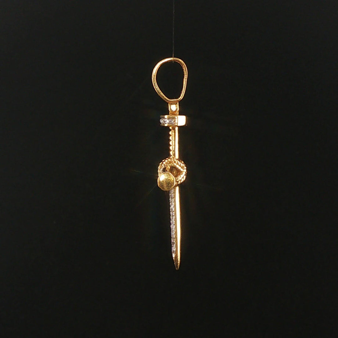 10k Yellow and White Gold Diamond Vintage Nail Cross Pendant 2"