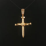 10k Yellow and White Gold Diamond Vintage Nail Cross Pendant 2"