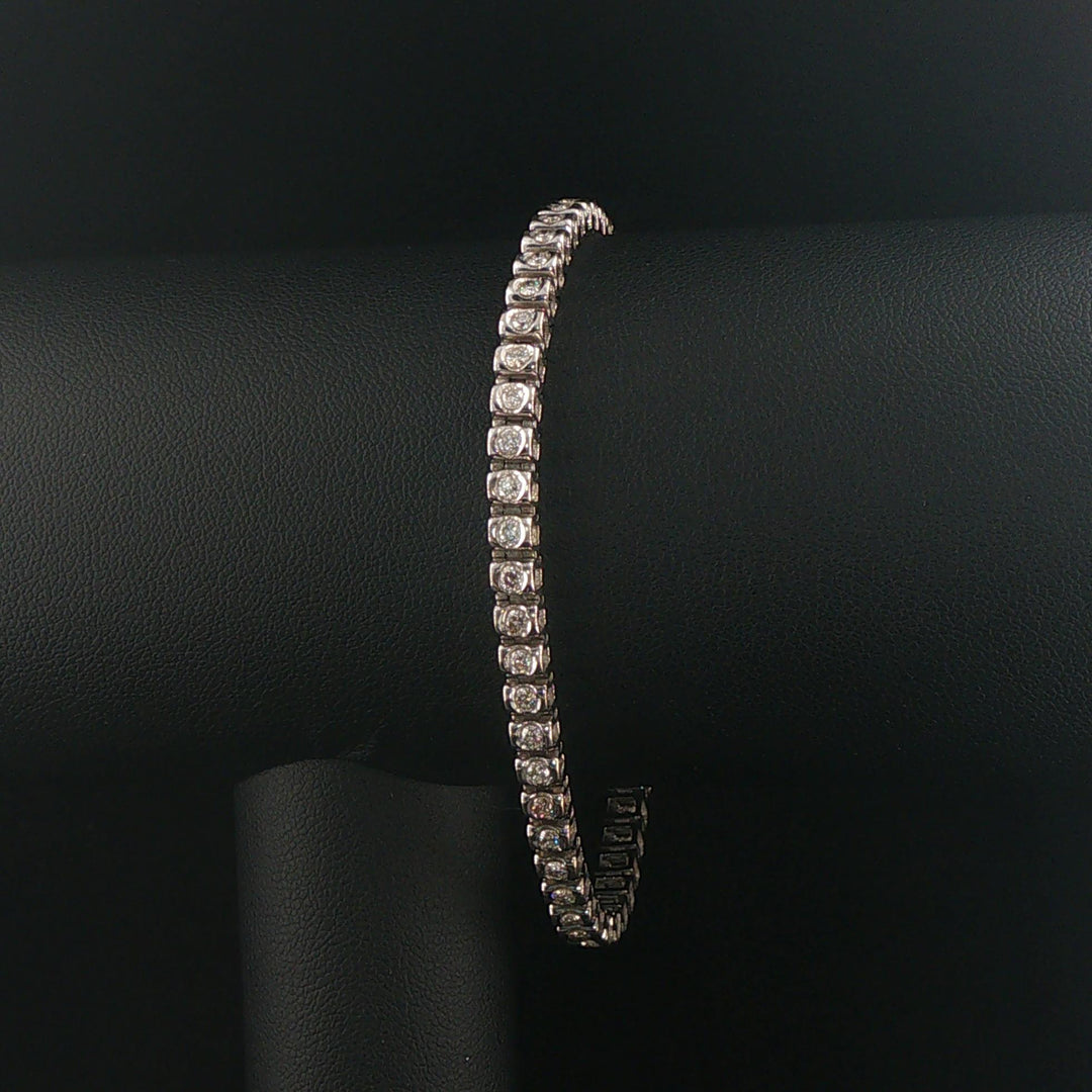 14k White Gold and 2cttw Bezel Set Diamond Solid Link Bracelet 7.25"