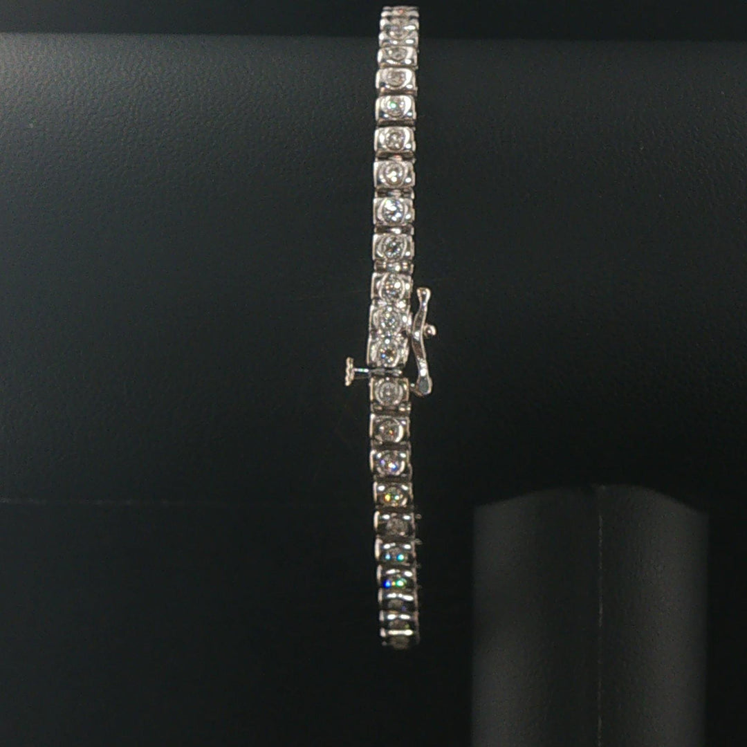 14k White Gold and 2cttw Bezel Set Diamond Solid Link Bracelet 7.25"