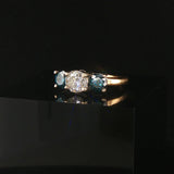 14k Yellow and White Gold 1.85cttw Three White and Blue Diamond Ring Size 6