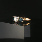 14k Yellow and White Gold 1.85cttw Three White and Blue Diamond Ring Size 6