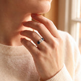 14k Yellow and White Gold 1.85cttw Three White and Blue Diamond Ring Size 6