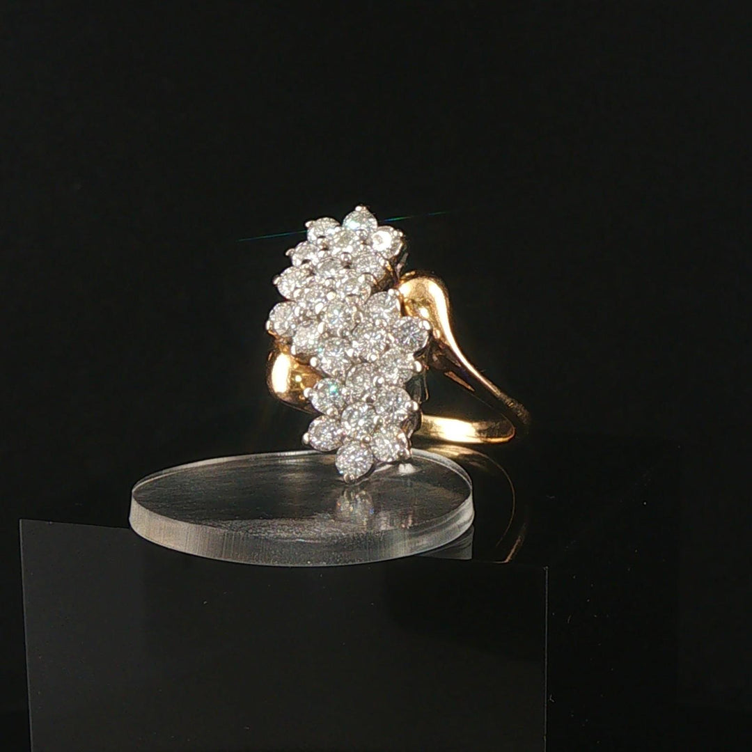 14k Yellow Gold and 2cttw Diamond Vintage Ladies Cluster Ring Size 7.5