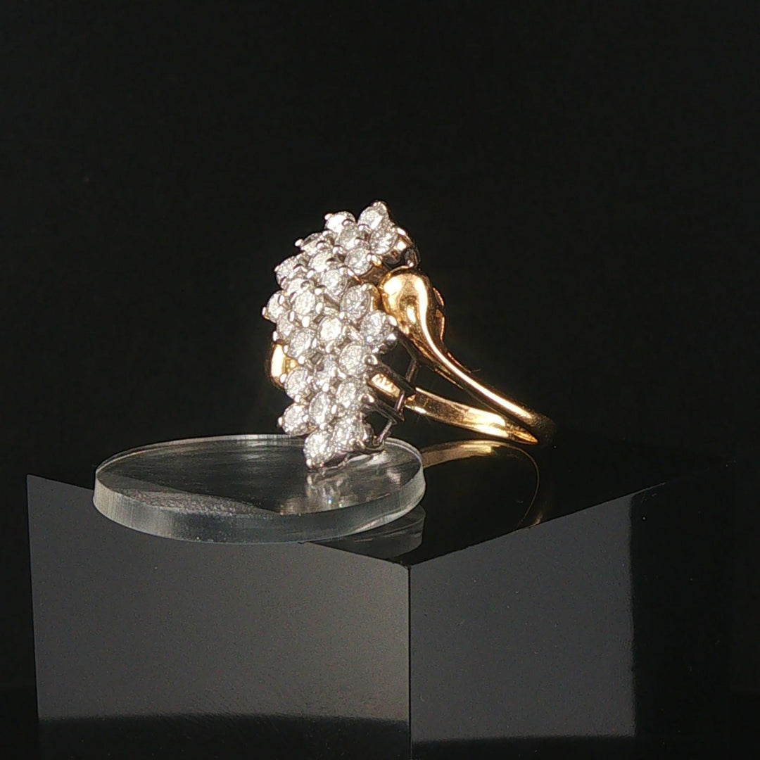 14k Yellow Gold and 2cttw Diamond Vintage Ladies Cluster Ring Size 7.5
