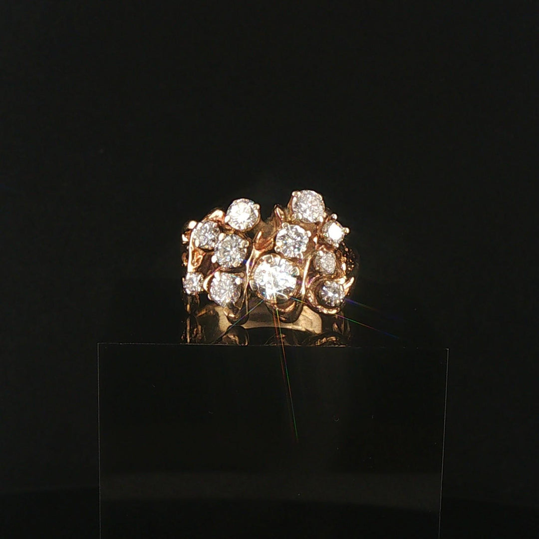 14k Yellow Gold and 1.75cttw Diamond Solid Vintage Cluster Ring Size 9
