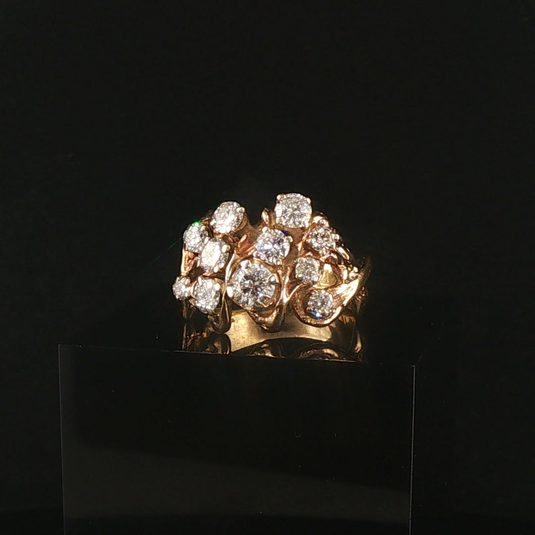 14k Yellow Gold and 1.75cttw Diamond Solid Vintage Cluster Ring Size 9