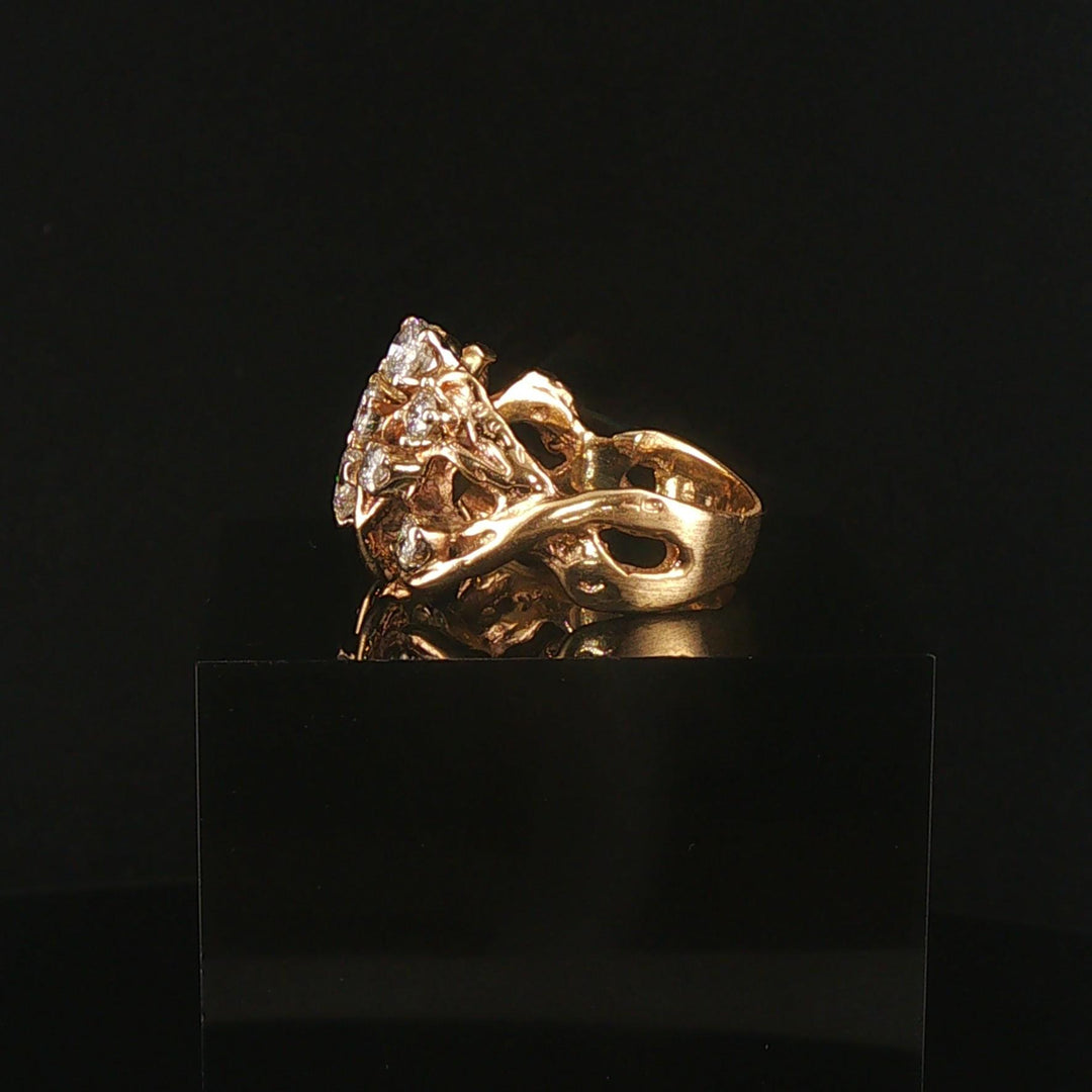 14k Yellow Gold and 1.75cttw Diamond Solid Vintage Cluster Ring Size 9
