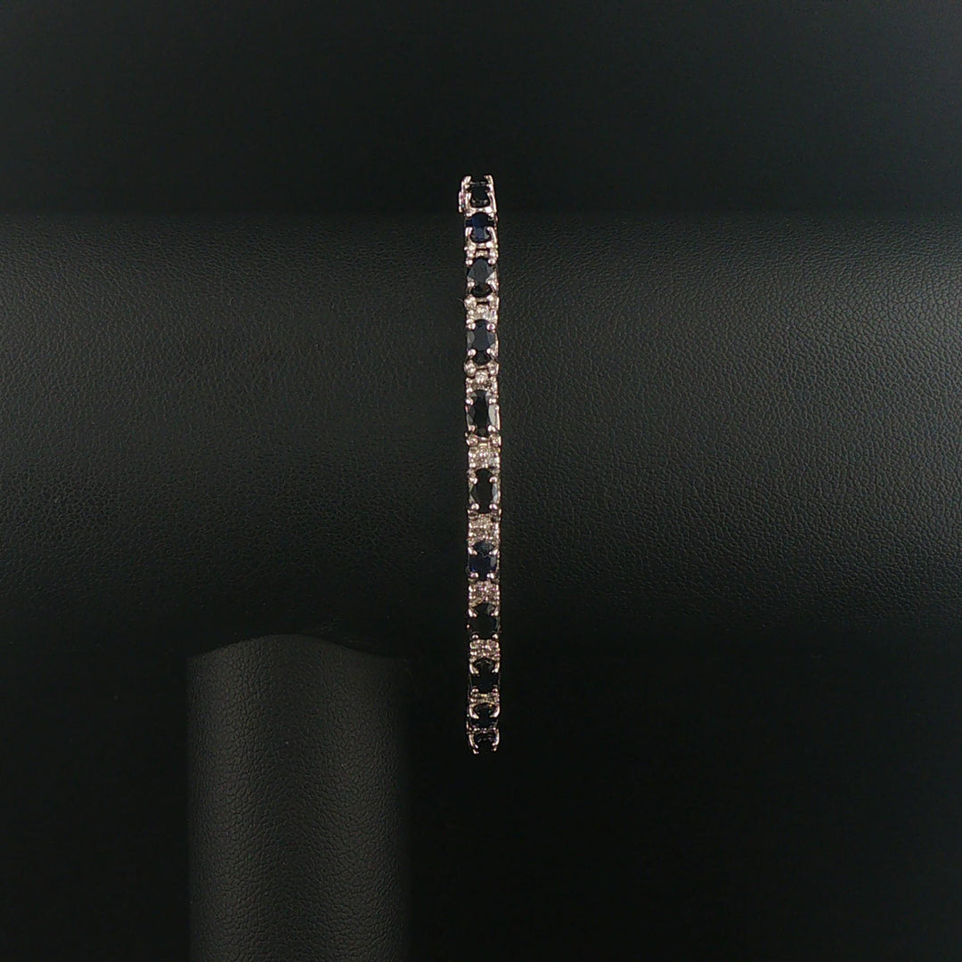 14k White Gold Sapphire and Diamond Ladies Tennis Link Bracelet 7"