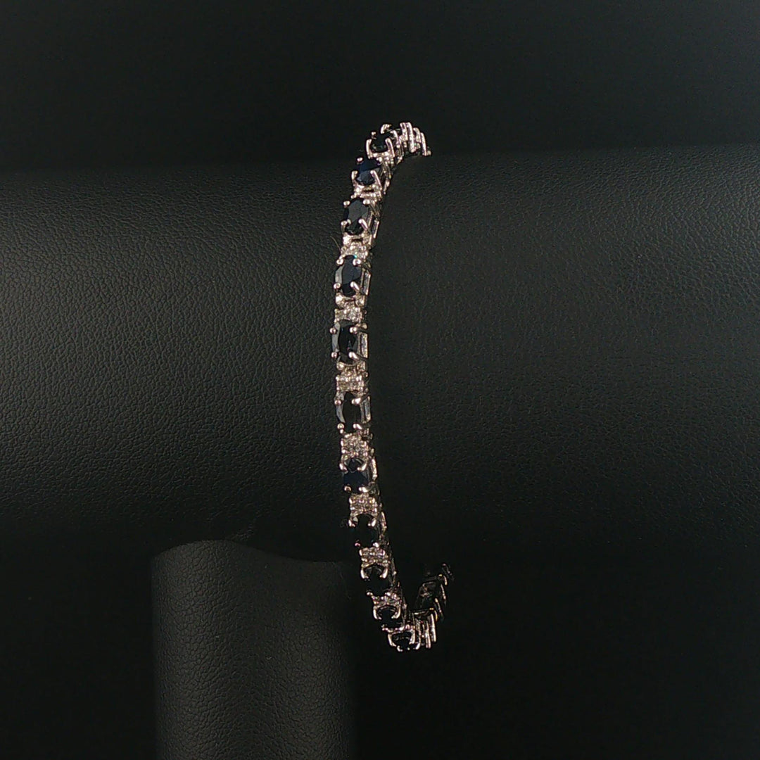 14k White Gold Sapphire and Diamond Ladies Tennis Link Bracelet 7"