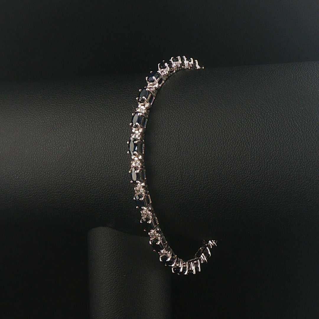 14k White Gold Sapphire and Diamond Ladies Tennis Link Bracelet 7"