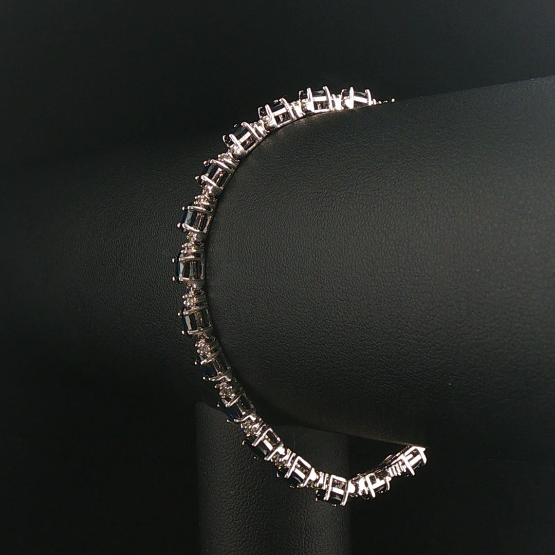 14k White Gold Sapphire and Diamond Ladies Tennis Link Bracelet 7"