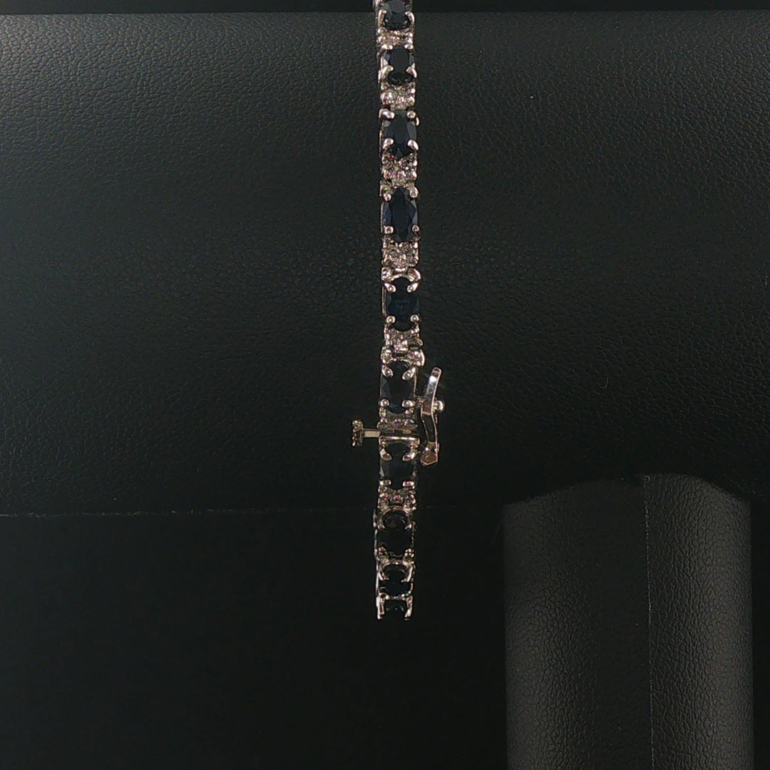 14k White Gold Sapphire and Diamond Ladies Tennis Link Bracelet 7"