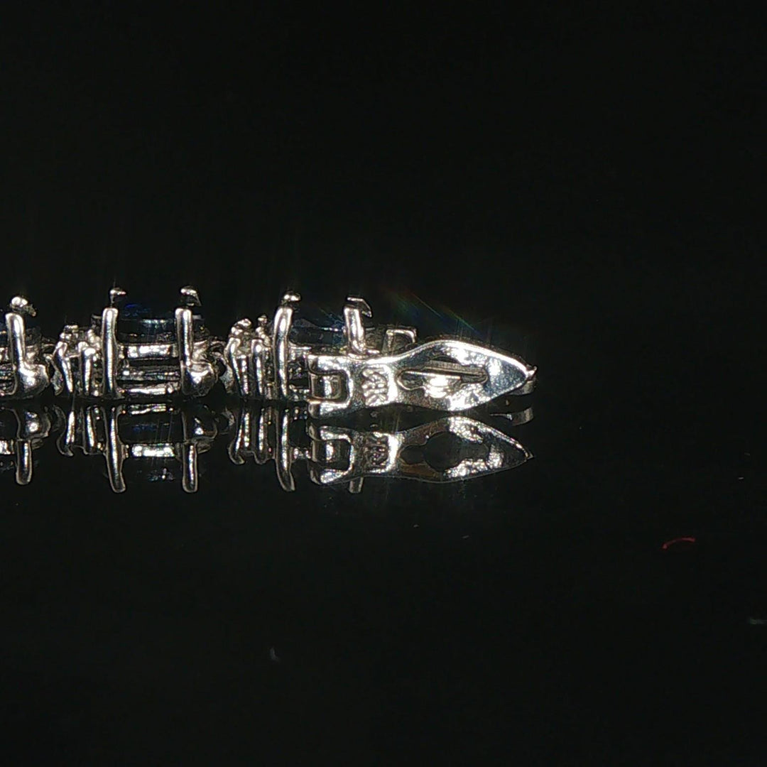 14k White Gold Sapphire and Diamond Ladies Tennis Link Bracelet 7"
