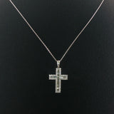 14k White Gold 0.75cttw Round and Baguette Diamond Cross Pendant Necklace 20"