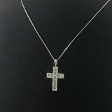 14k White Gold 0.75cttw Round and Baguette Diamond Cross Pendant Necklace 20"
