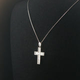 14k White Gold 0.75cttw Round and Baguette Diamond Cross Pendant Necklace 20"