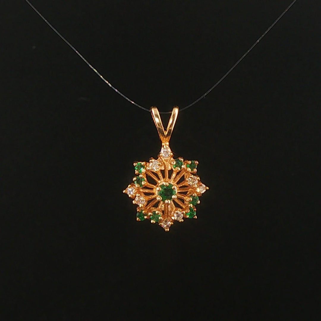 14k Yellow Gold Emerald and Diamond Floral Pendant
