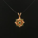 14k Yellow Gold Emerald and Diamond Floral Pendant