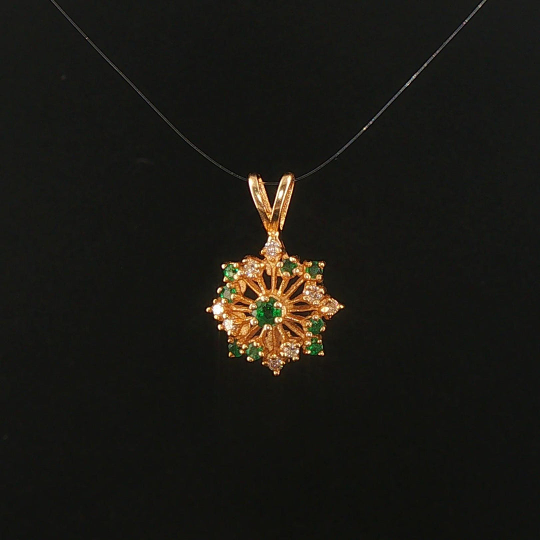 14k Yellow Gold Emerald and Diamond Floral Pendant