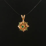 14k Yellow Gold Emerald and Diamond Floral Pendant
