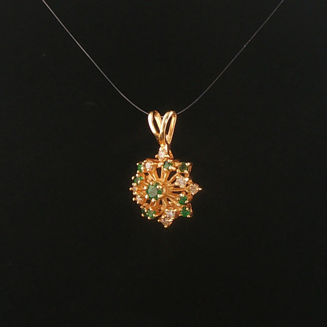 14k Yellow Gold Emerald and Diamond Floral Pendant