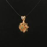 14k Yellow Gold Emerald and Diamond Floral Pendant